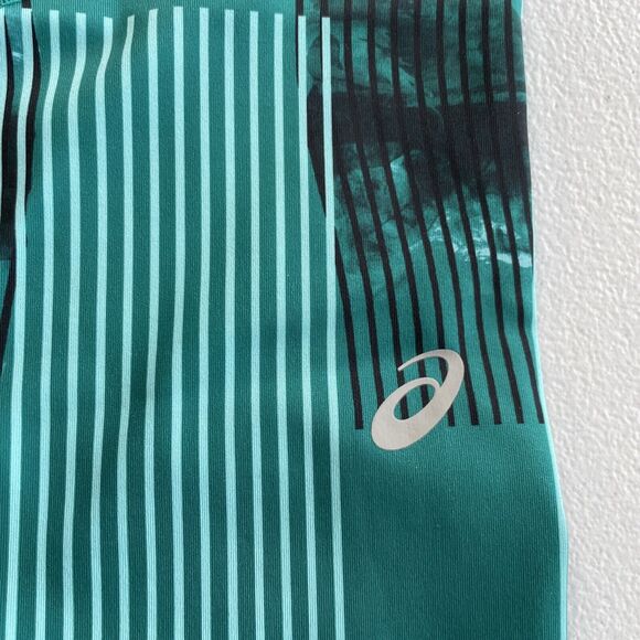 ASICS D1 Leggings Womens XS Athletic Side Pockets Black Green Stripes Activewear - Picture 6 of 11